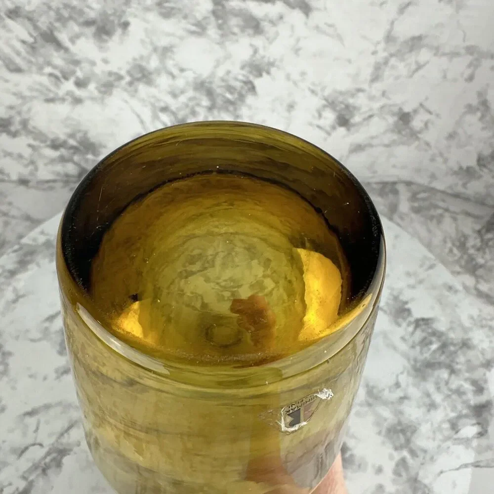 Vintage‎ MCM Riihimaki Lasi Oy Vase Finland Amber 10 in Art Glass Original Label
